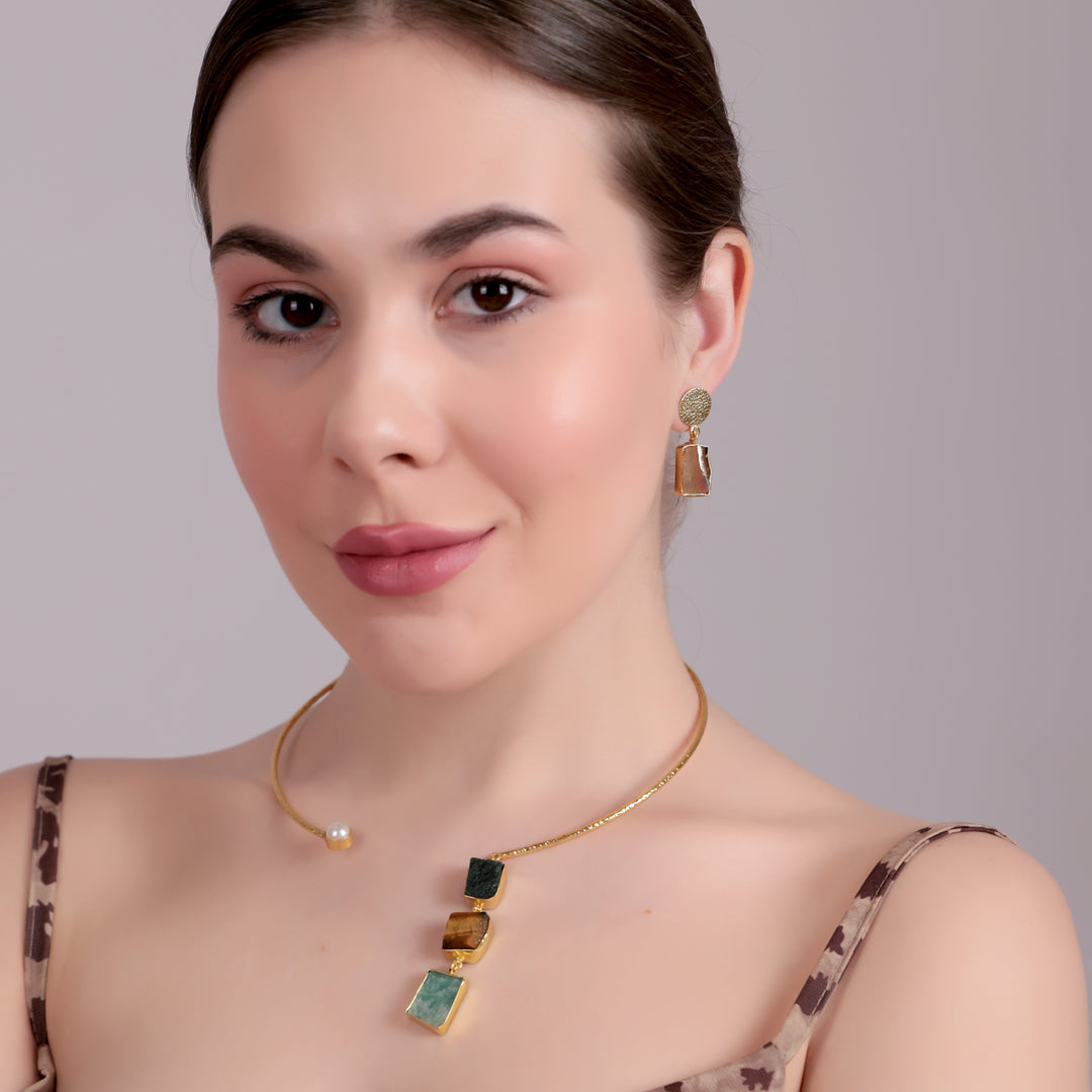 GeoStone Textured Gold Necklace Set