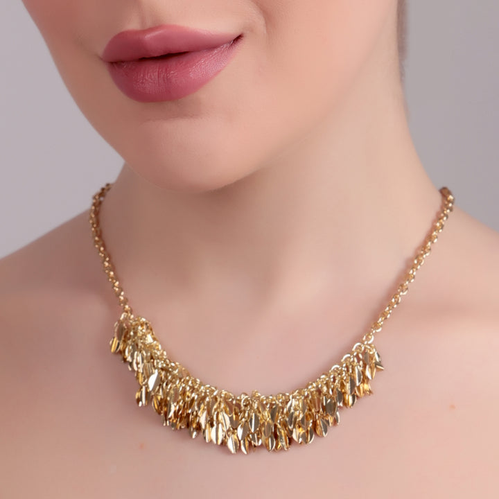 Golden Fringe Cluster Statement Necklace