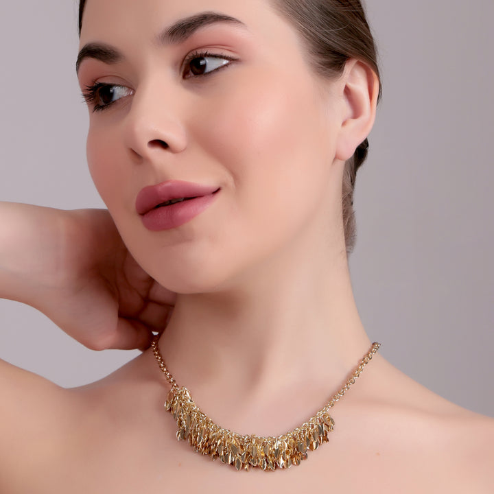Golden Fringe Cluster Statement Necklace