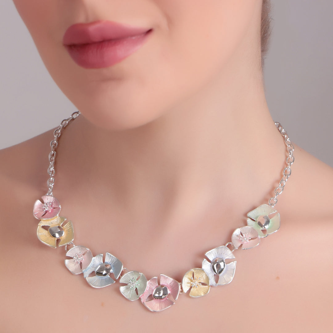 Pastel Floral Metal Statement Necklace