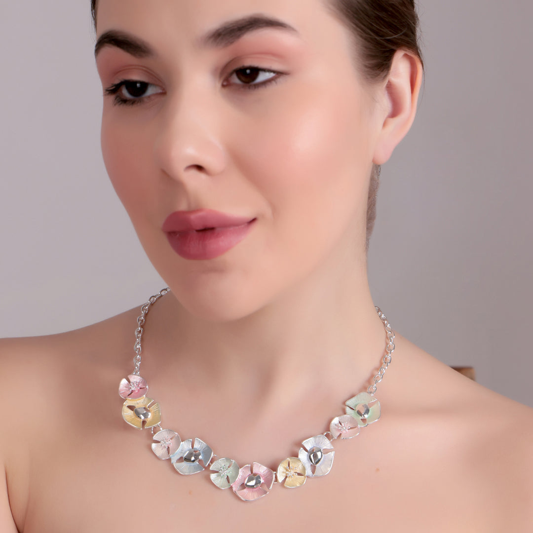 Pastel Floral Metal Statement Necklace