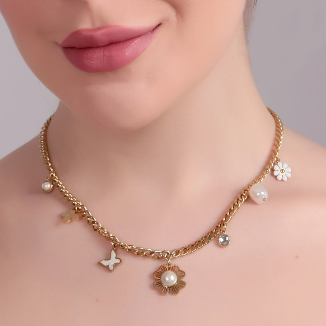 Gold-Plated Pearl & Charm Layer Necklace