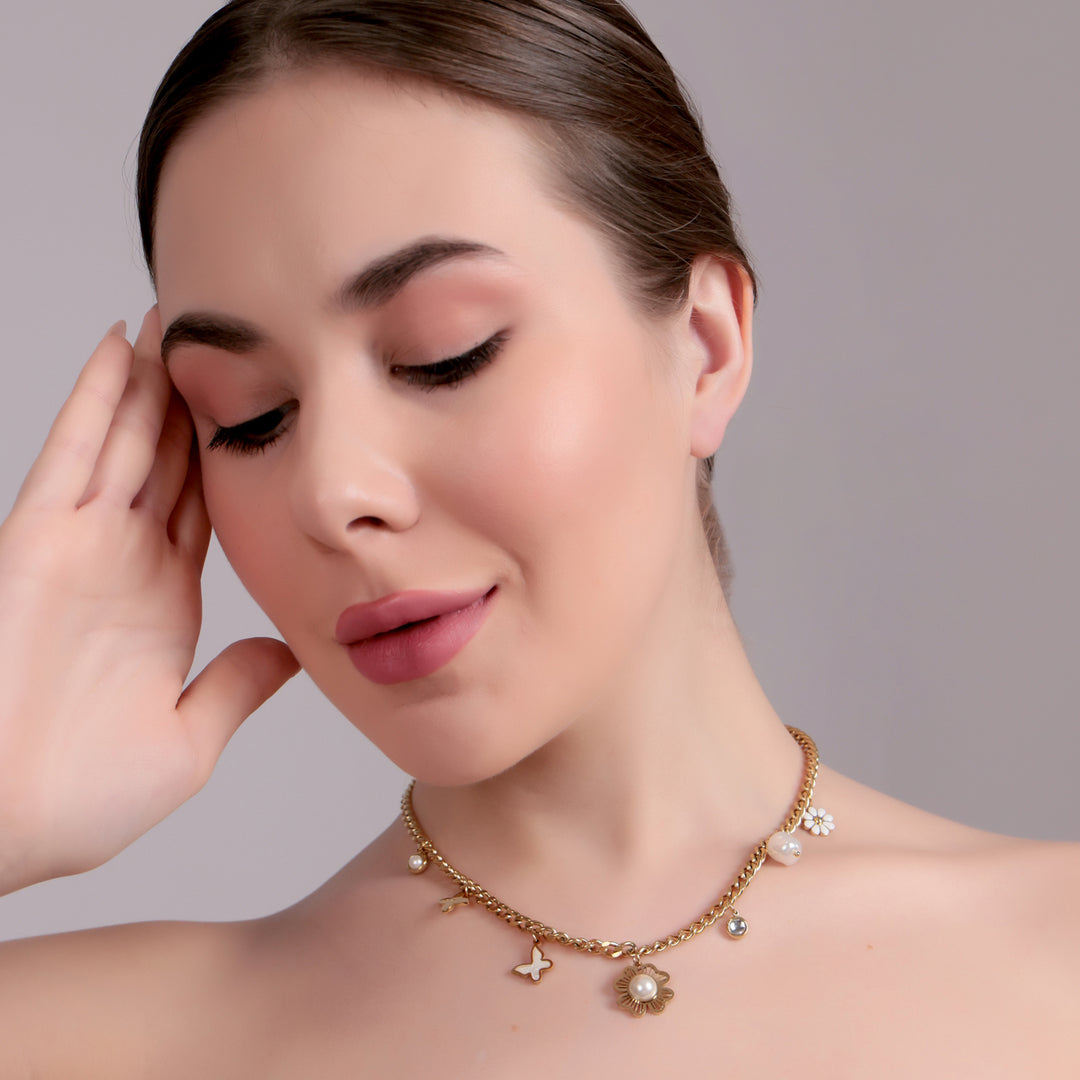 Gold-Plated Pearl & Charm Layer Necklace