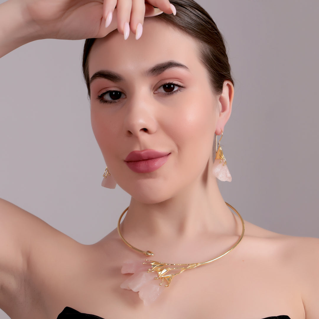 Blush Quartz Statement Choker Set - Pink