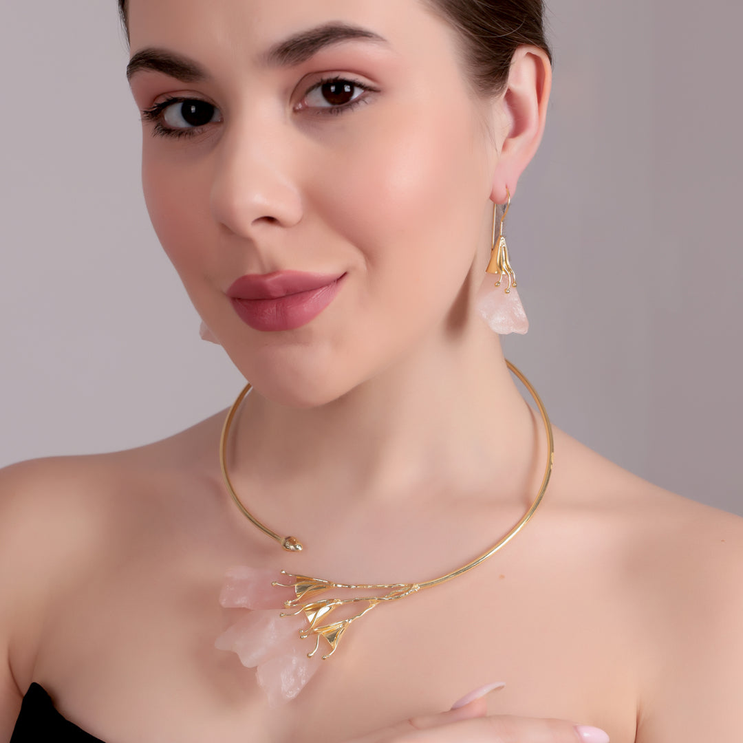 Blush Quartz Statement Choker Set - Pink