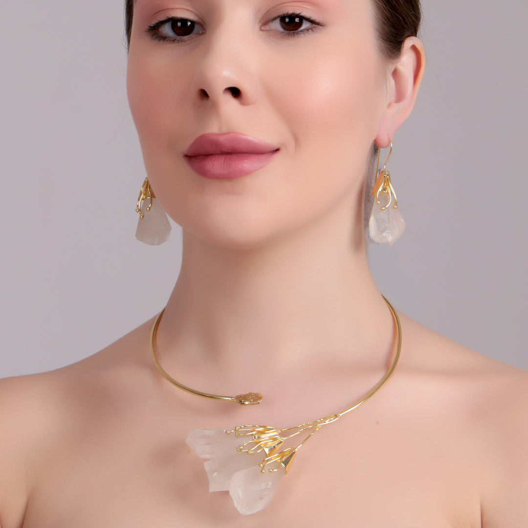 Blush Quartz Statement Choker Set - White