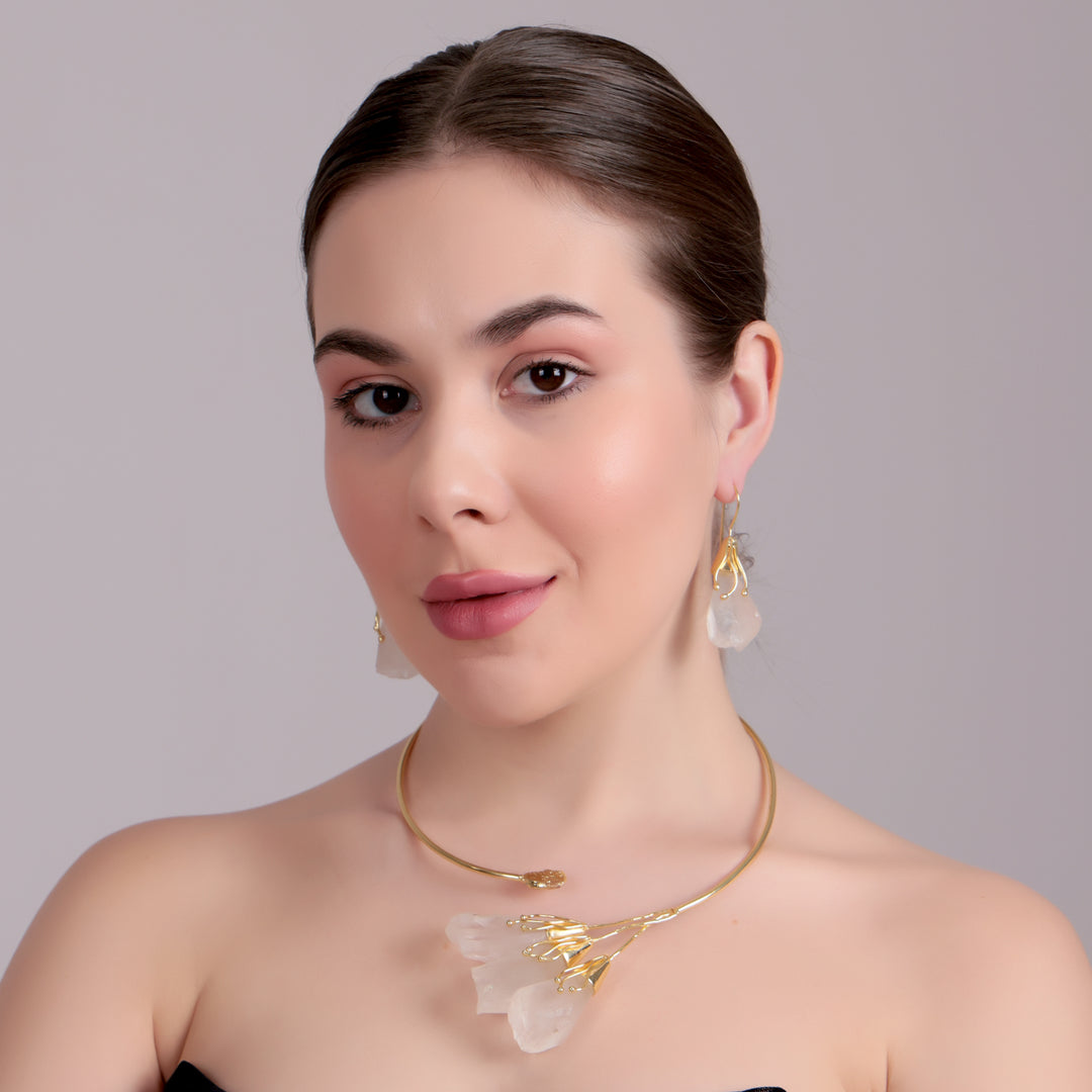 Blush Quartz Statement Choker Set - White