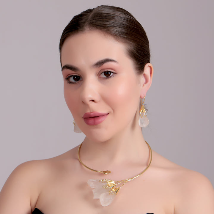 Blush Quartz Statement Choker Set - White
