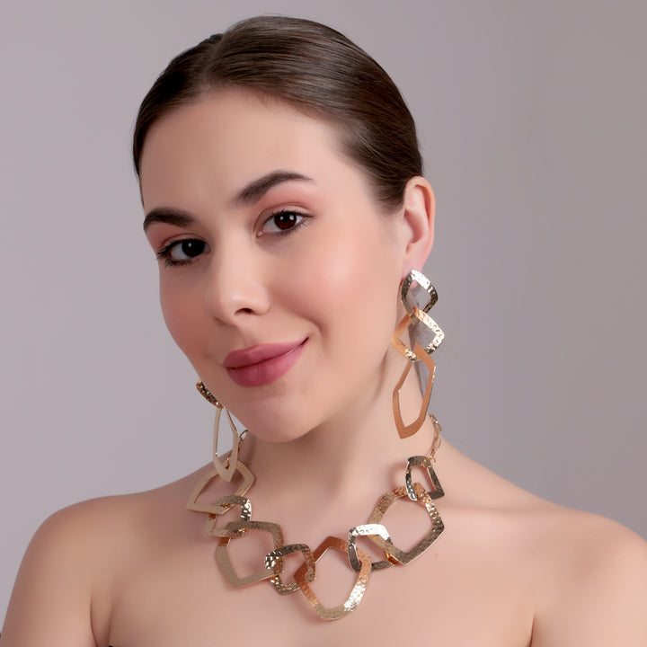 Sculpted Metallic Link Statement Necklace Set