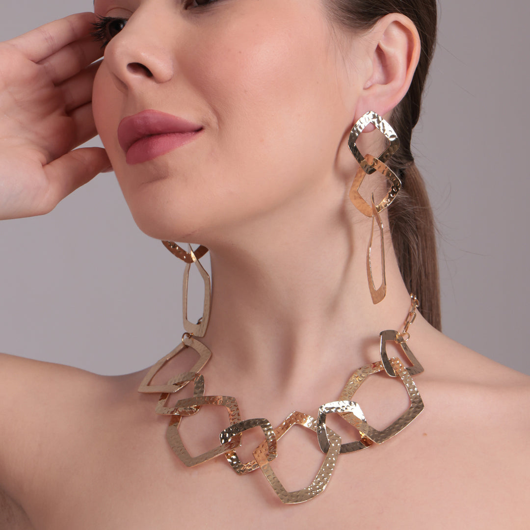 Sculpted Metallic Link Statement Necklace Set