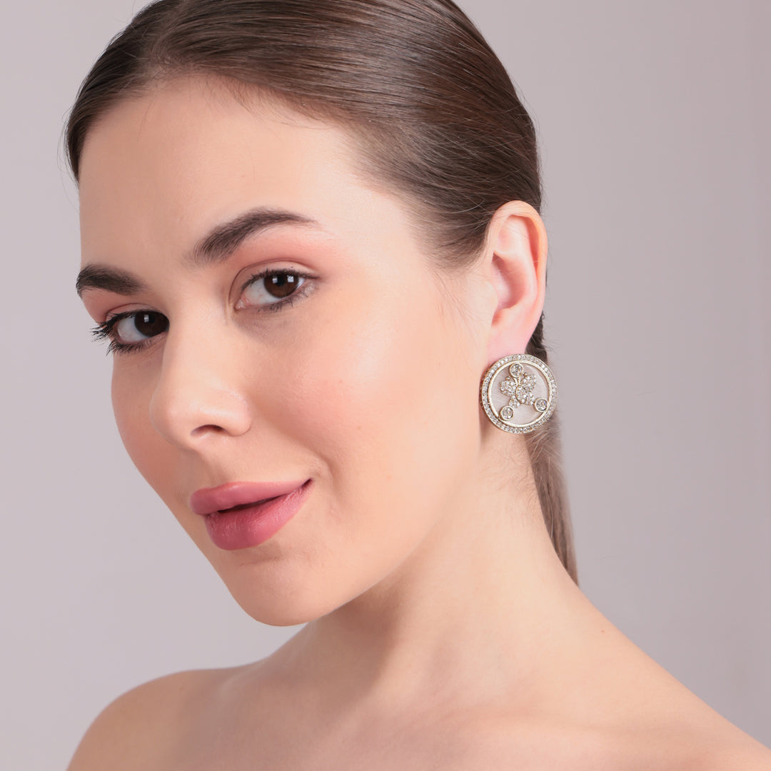 Enamel Floral Stud Earrings - White