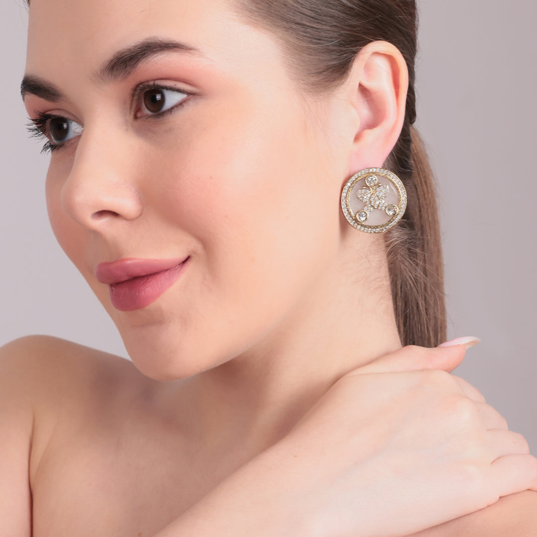 Enamel Floral Stud Earrings - White