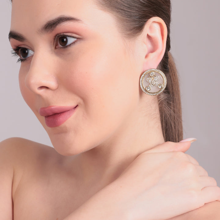 Enamel Floral Stud Earrings - White