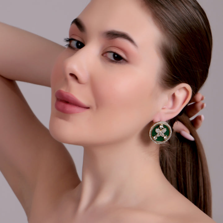 Enamel Floral Stud Earrings - Green