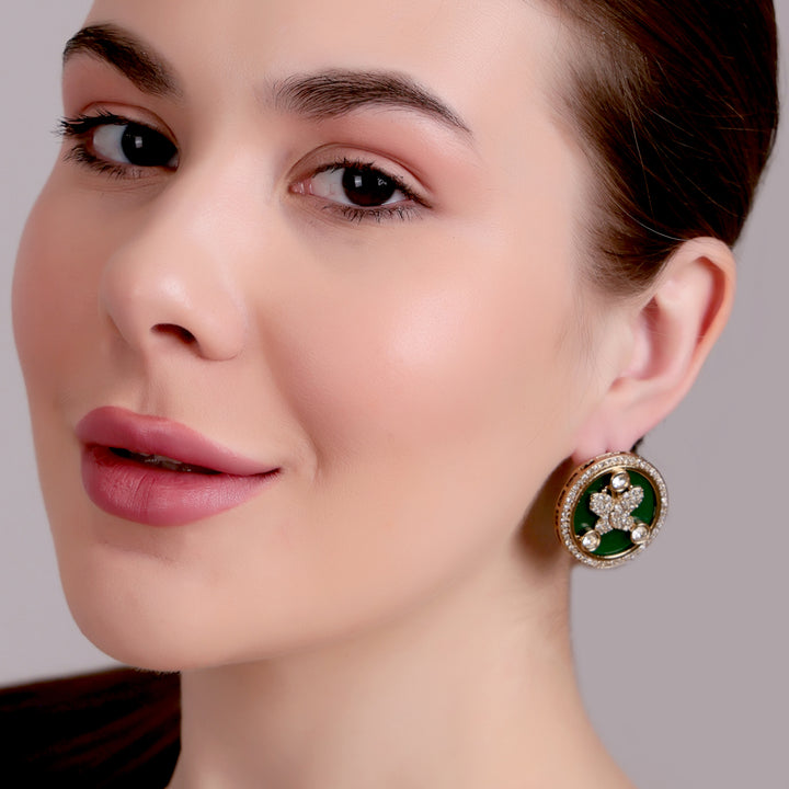 Enamel Floral Stud Earrings - Green