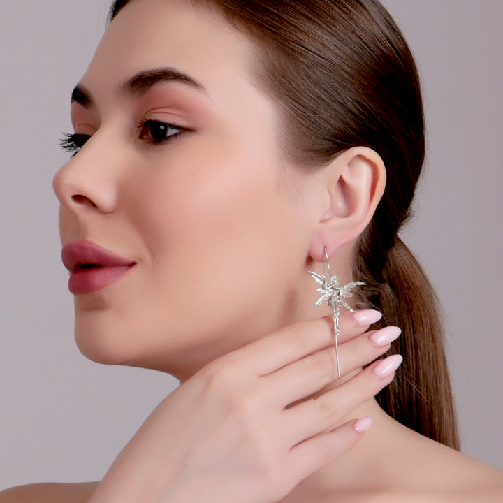 Textured Silver Fairy Drop Earrings