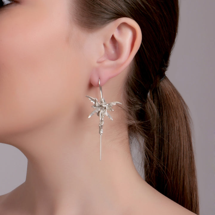 Textured Silver Fairy Drop Earrings