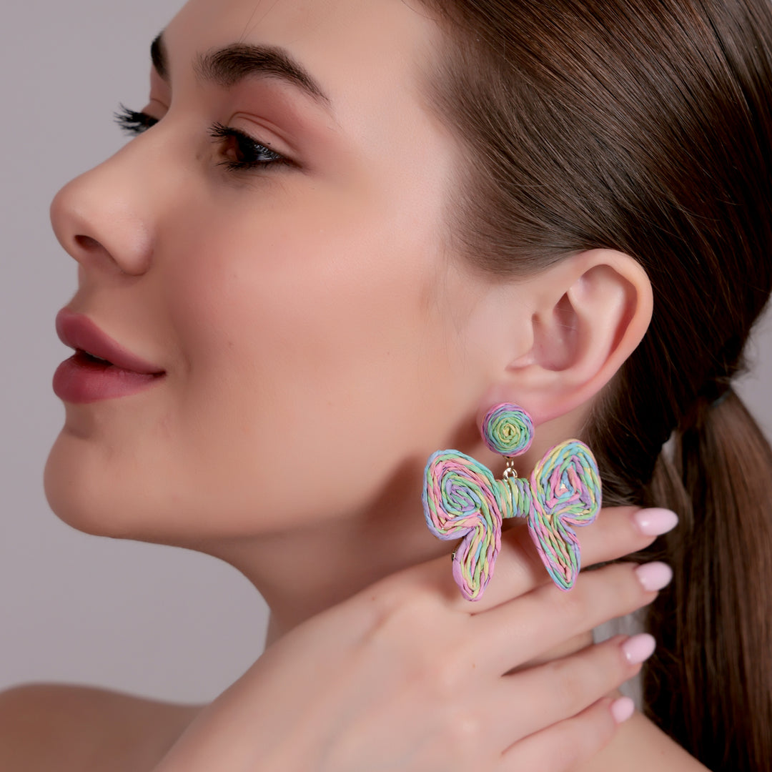 Pastel Woven Bow Statement Earrings