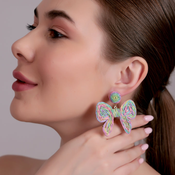 Pastel Woven Bow Statement Earrings