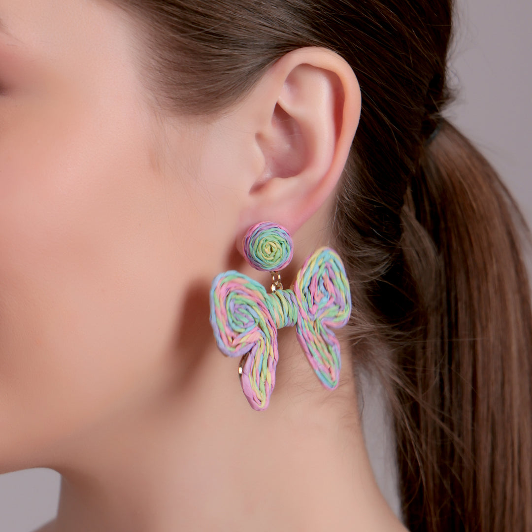 Pastel Woven Bow Statement Earrings