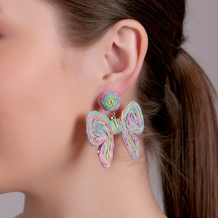Pastel Woven Bow Statement Earrings