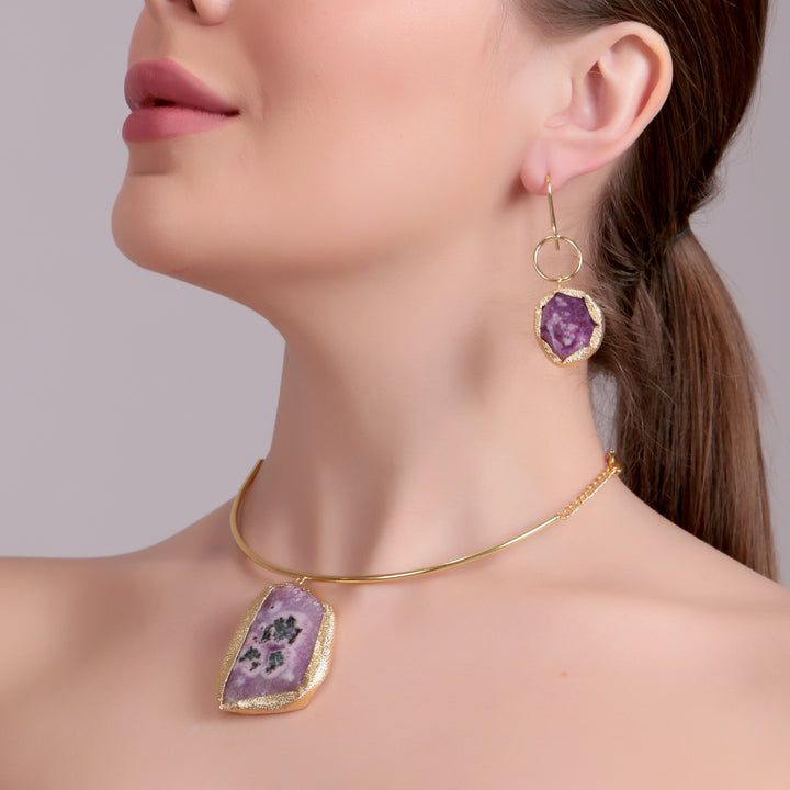 Amethyst Raw Stone Gold Choker Set