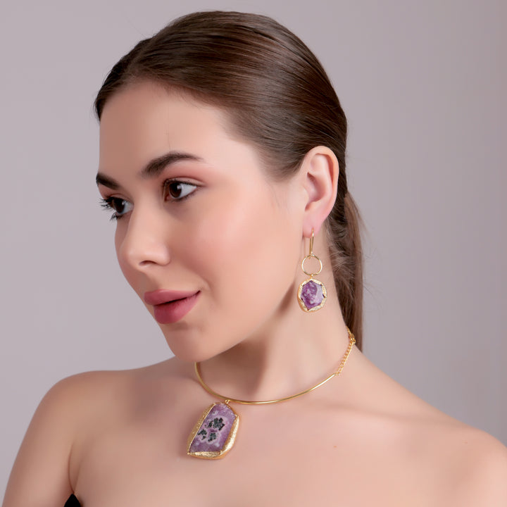 Amethyst Raw Stone Gold Choker Set