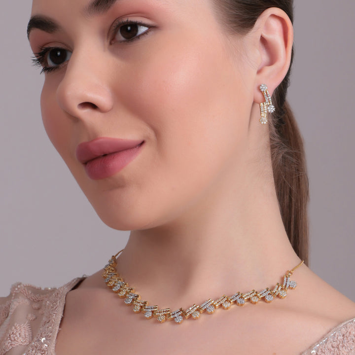 Dual-Tone Sparkling Classic AD Necklace Set