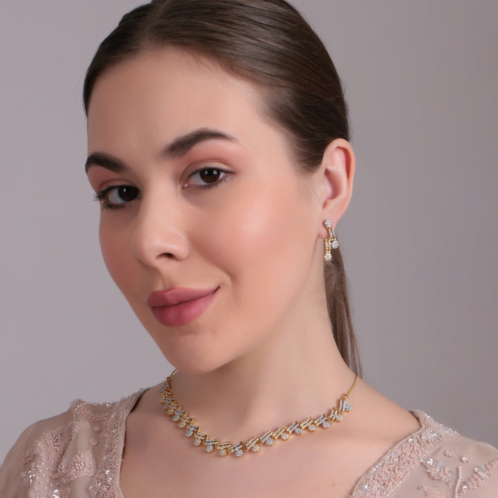 Dual-Tone Sparkling Classic AD Necklace Set