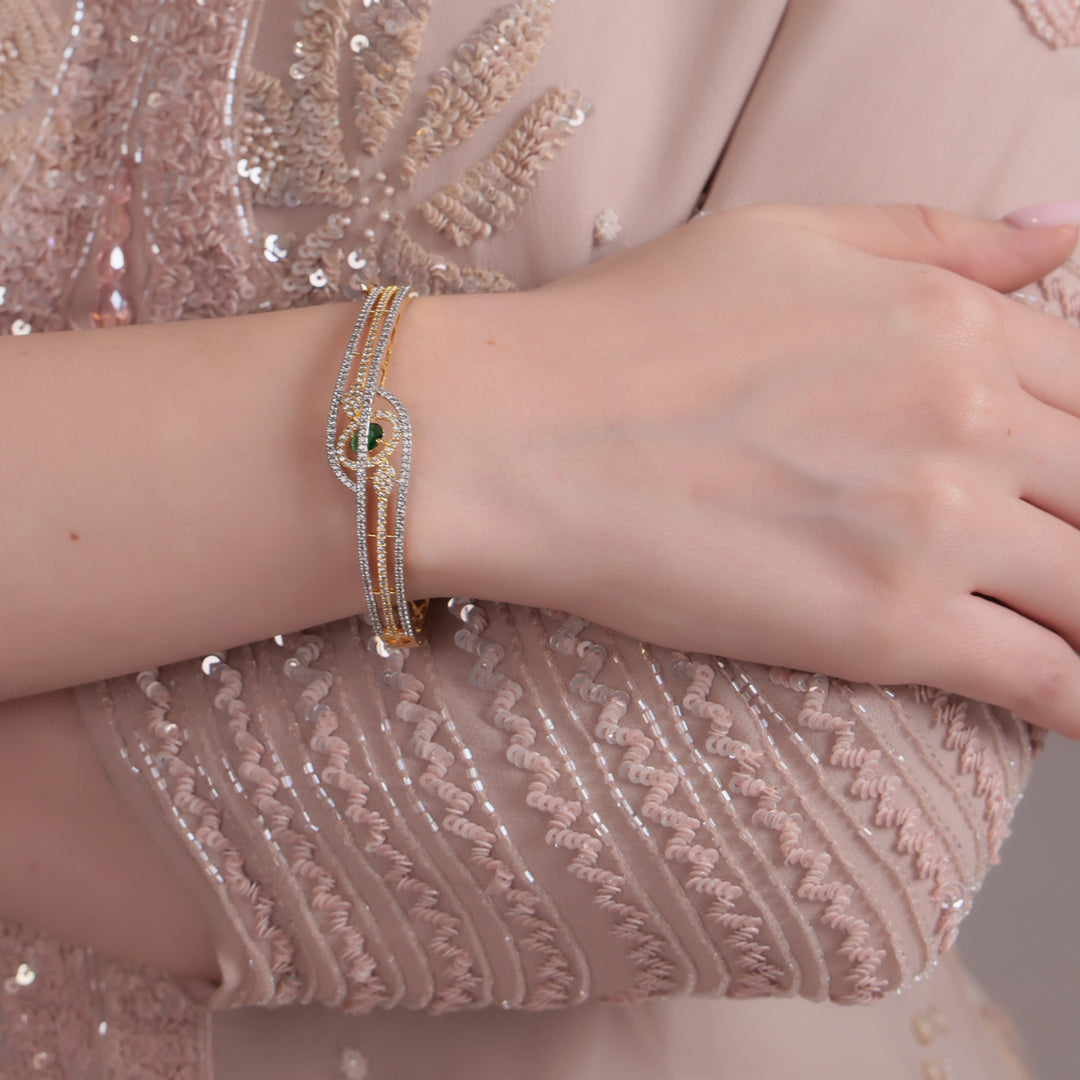 Elegant Dual-Tone CZ Bracelet with Stone Accent