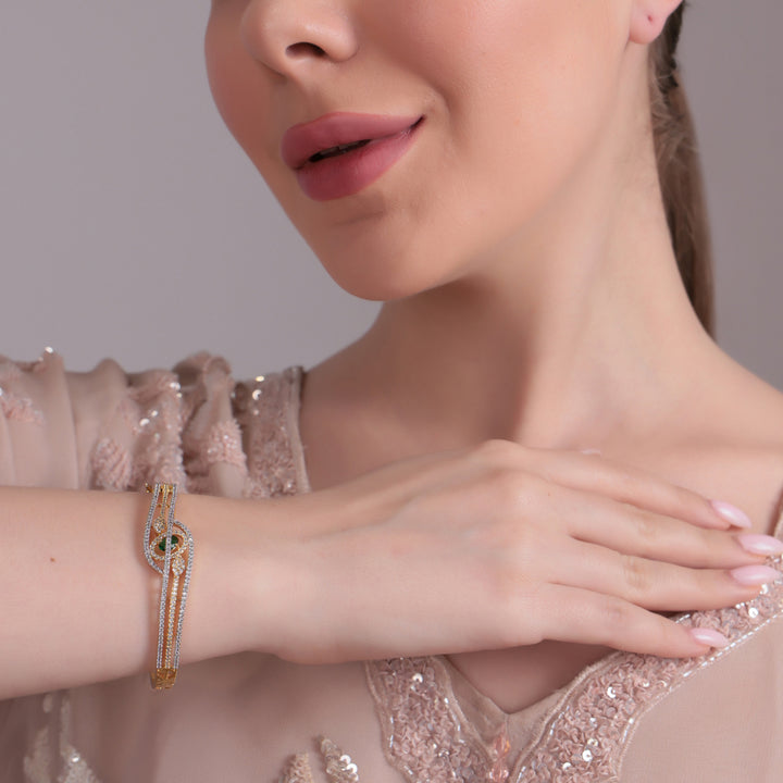 Elegant Dual-Tone CZ Bracelet with Stone Accent