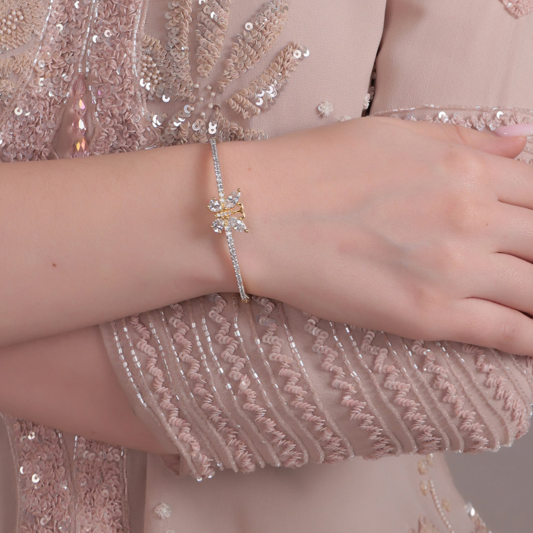 Dual-Tone Butterfly CZ Delicate Bracelet