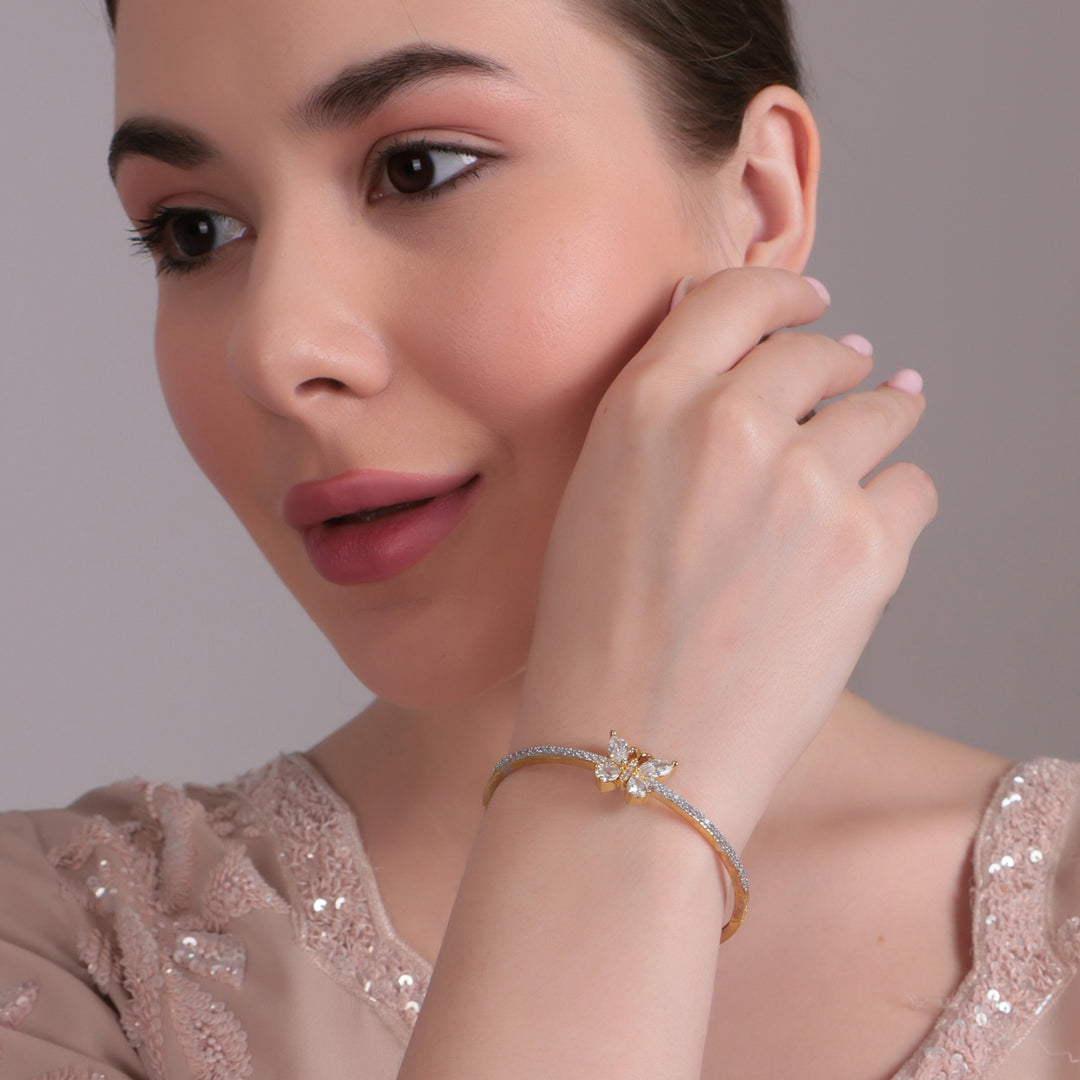 Dual-Tone Butterfly CZ Delicate Bracelet