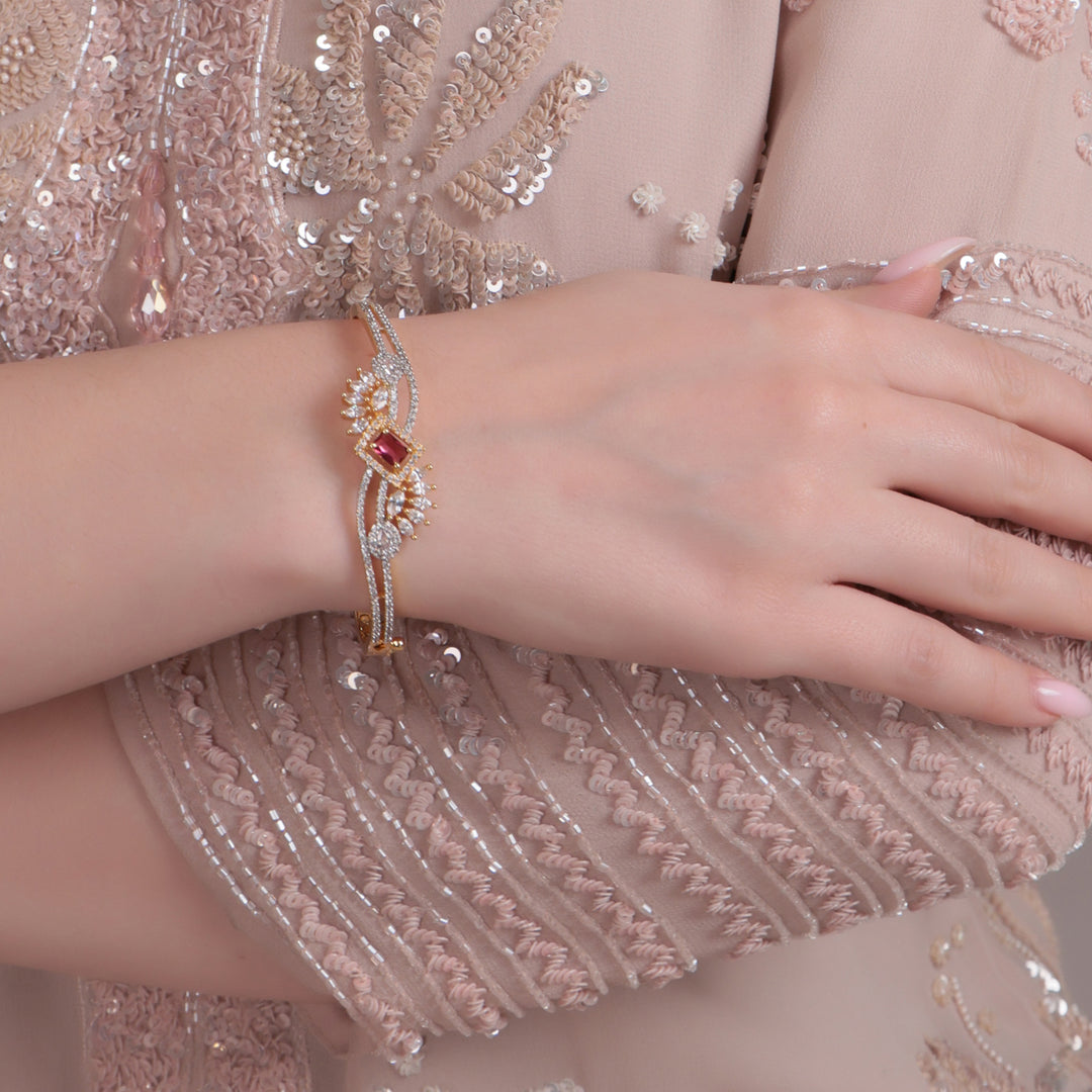 Ruby-Central CZ Dual-Tone Statement Bracelet