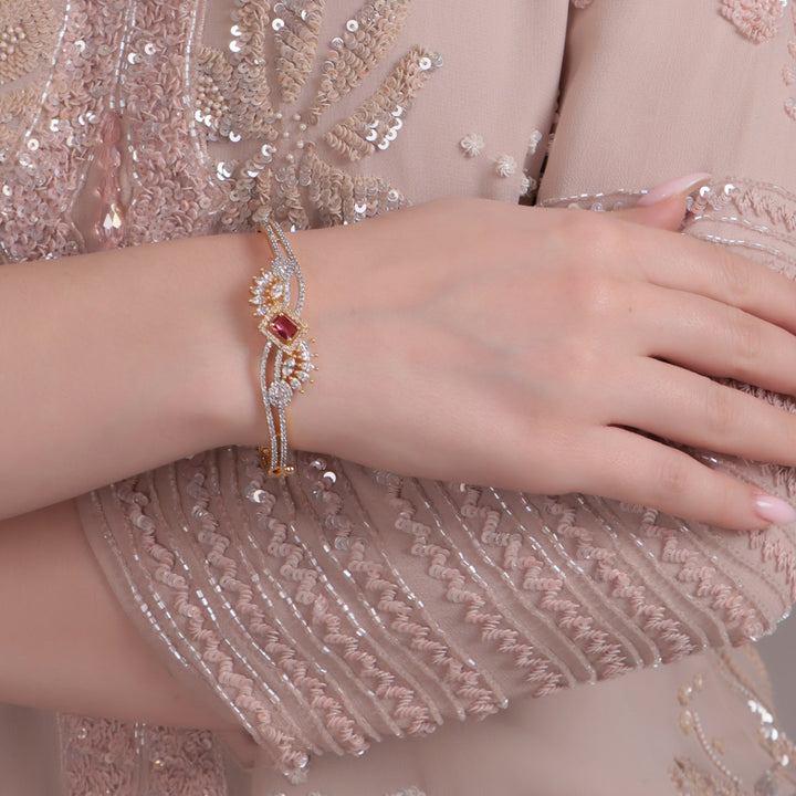 Ruby-Central CZ Dual-Tone Statement Bracelet
