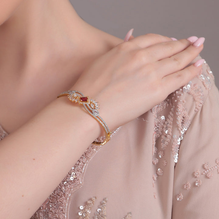 Ruby-Central CZ Dual-Tone Statement Bracelet