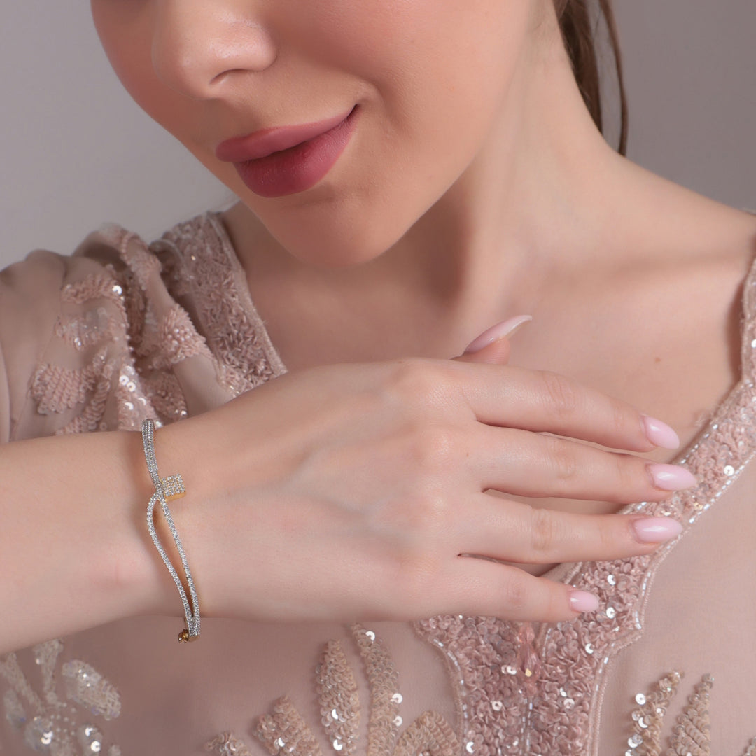 Dual-Tone CZ Adjustable Minimal Bracelet