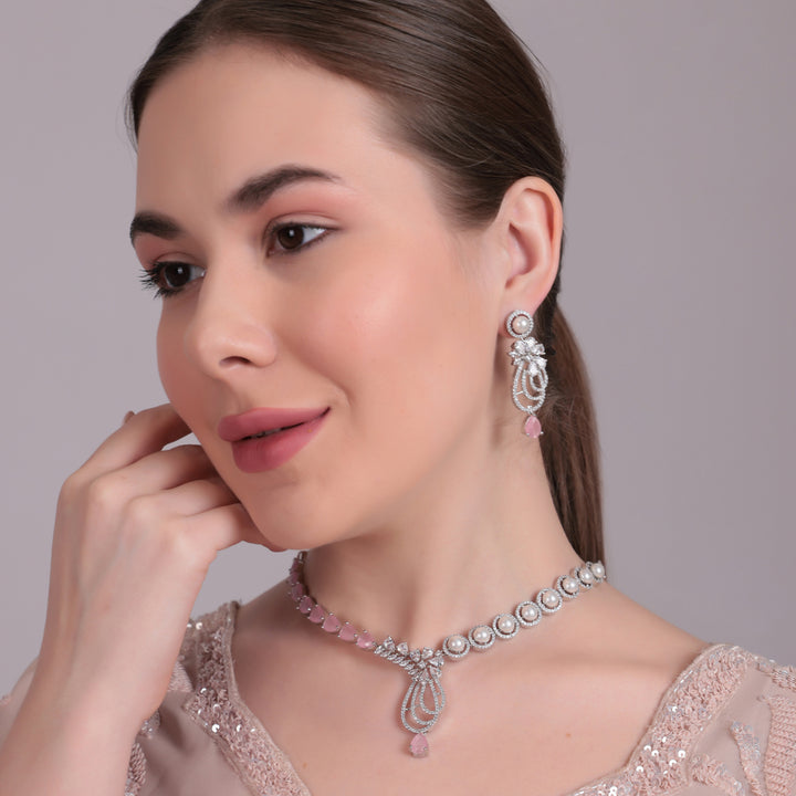 Pink Pearl & Stone Designer Necklace Set