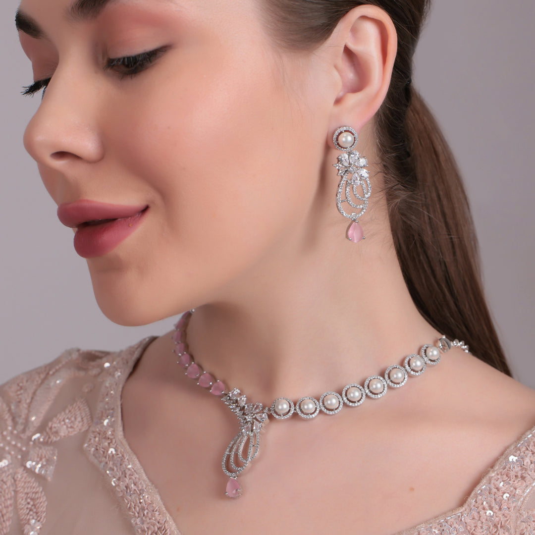 Pink Pearl & Stone Designer Necklace Set