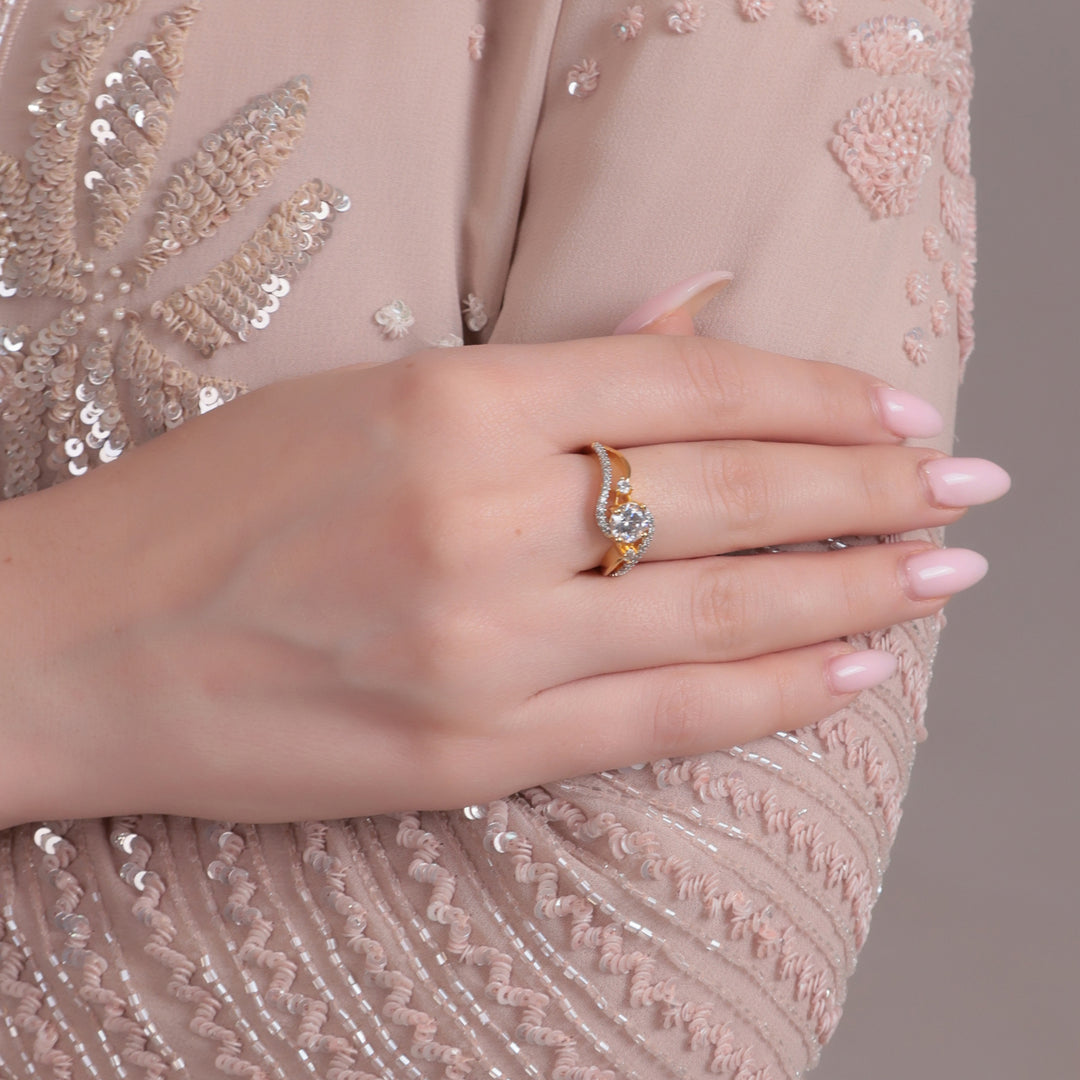 Dual-Tone Curved Solitaire AD Ring