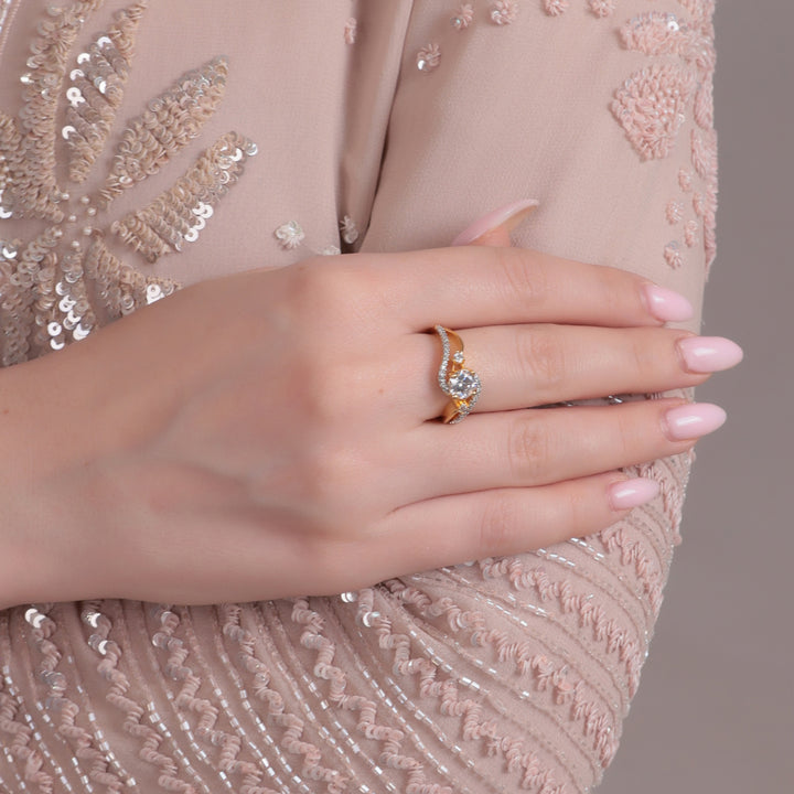 Dual-Tone Curved Solitaire AD Ring