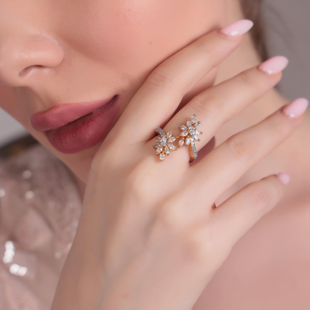 Dual Bloom Adjustable CZ Ring