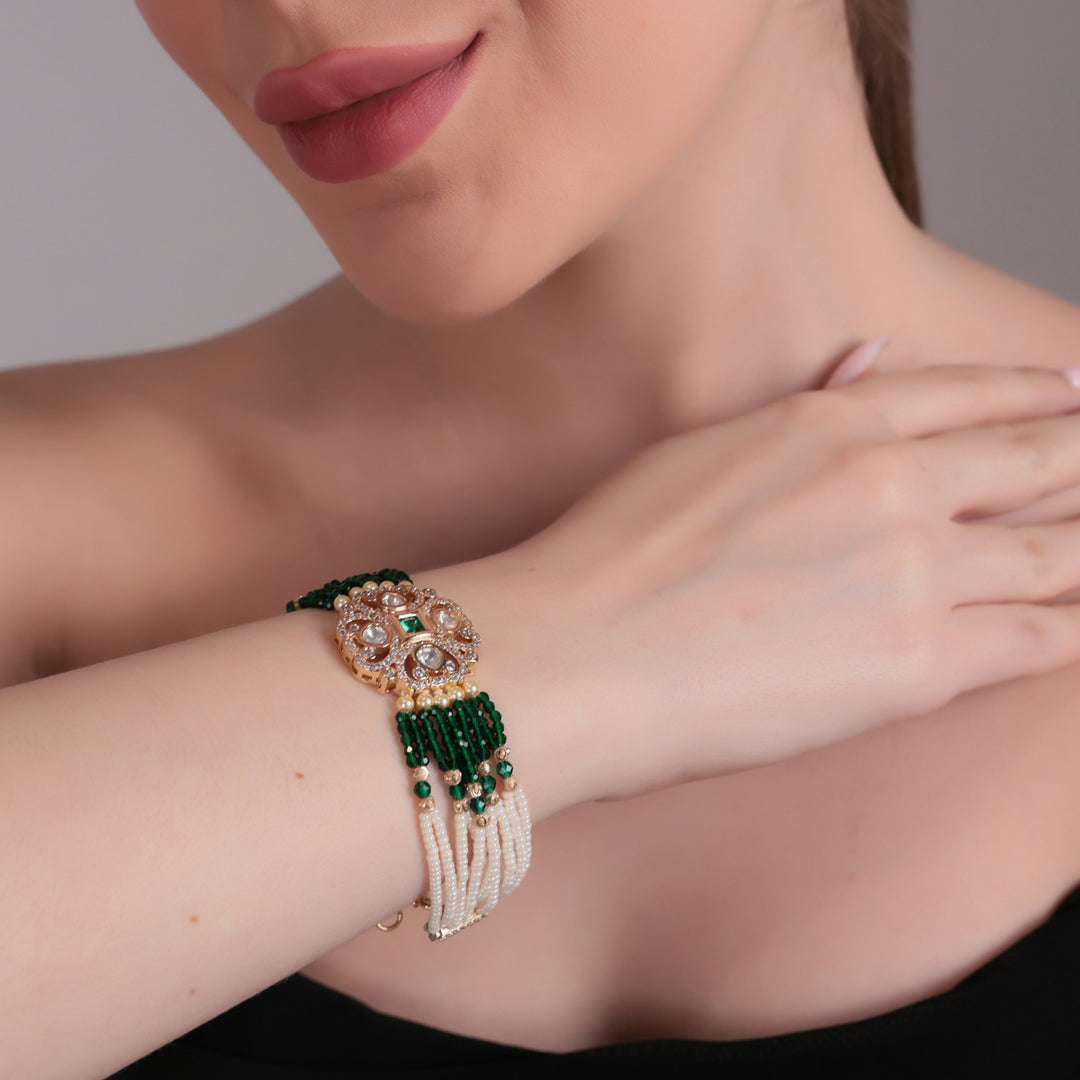Green & White Multi-Strand Kundan Bracelet