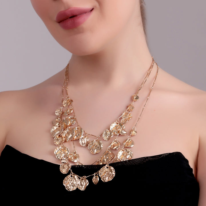 Gold Textured Multi-Layer Statement Necklace