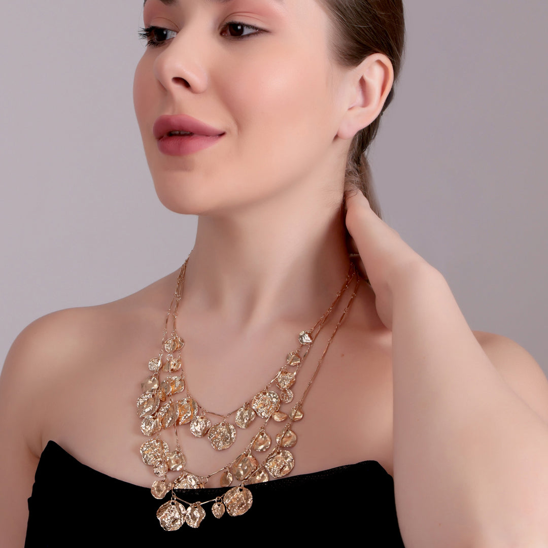 Gold Textured Multi-Layer Statement Necklace