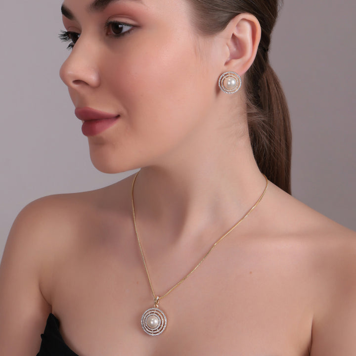 Classic Pearl Spiral Pendant Necklace Set