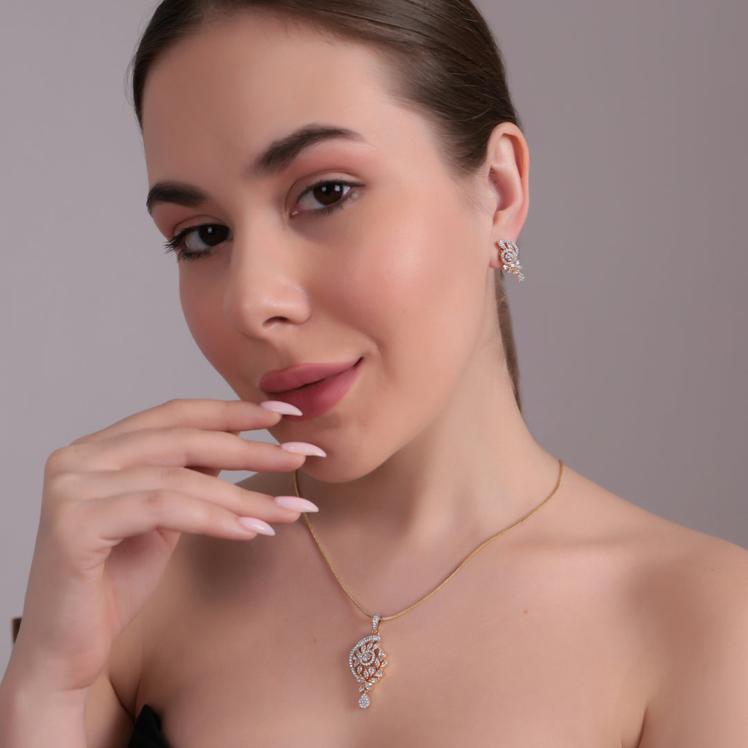 Elegant Dual-Tone CZ Pendant Necklace Set