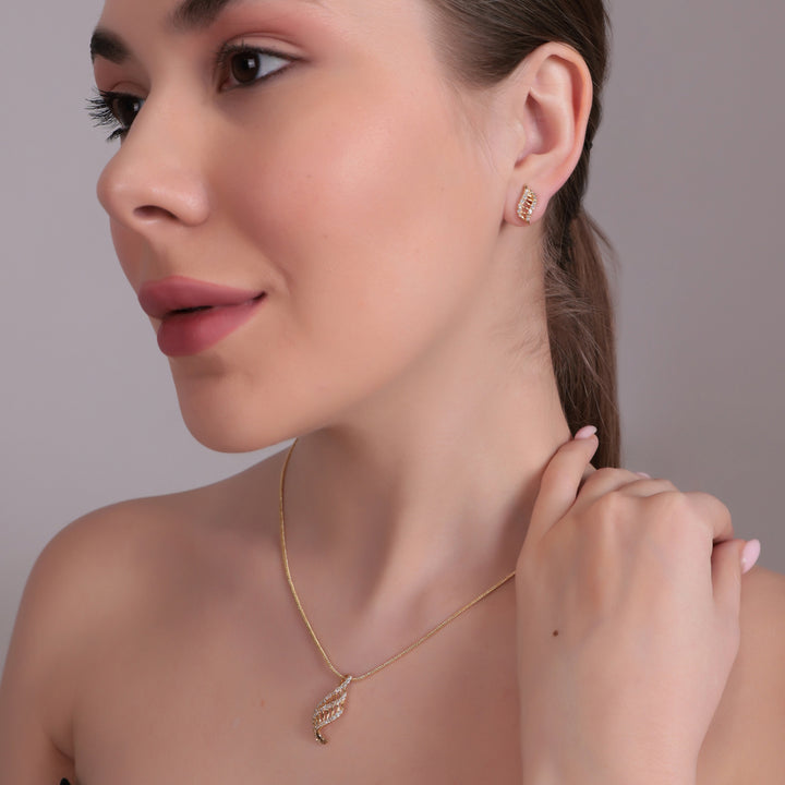 Gold-Toned Leaf Pendant Necklace Set