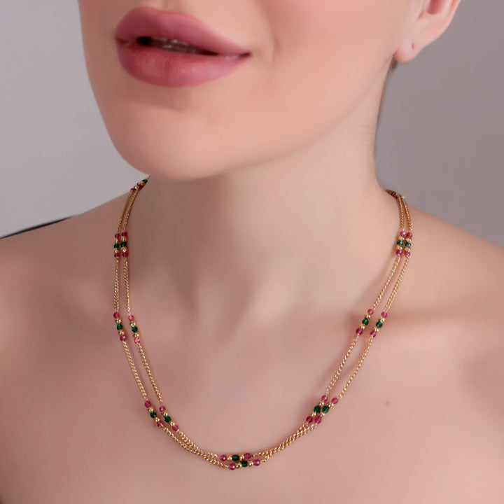Dual-Layer Rani Green Beaded Chain
