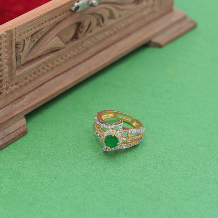 Emerald-Glow Triple Band Cocktail Ring